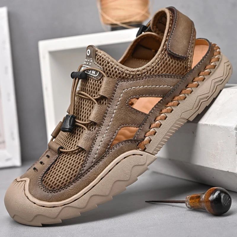 Mesh Sandals Ankle-Wrap Outdoor Casual — Sandstone Brown | KIMLUD