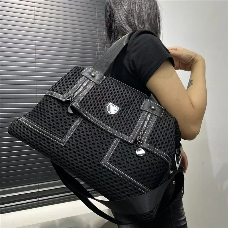 Bags & Handbags Large Capacity Nylon Tote Mesh Quilted — Black | KIMLUD