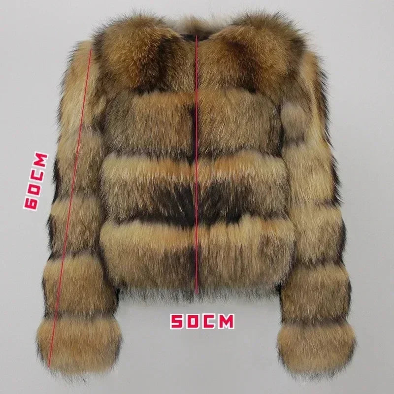 Winter Jacket Women Natural Real Coat Fox Fur Raccoon Outerwear O-neck Thick Warm Luxury Female Plus Size Streetwear