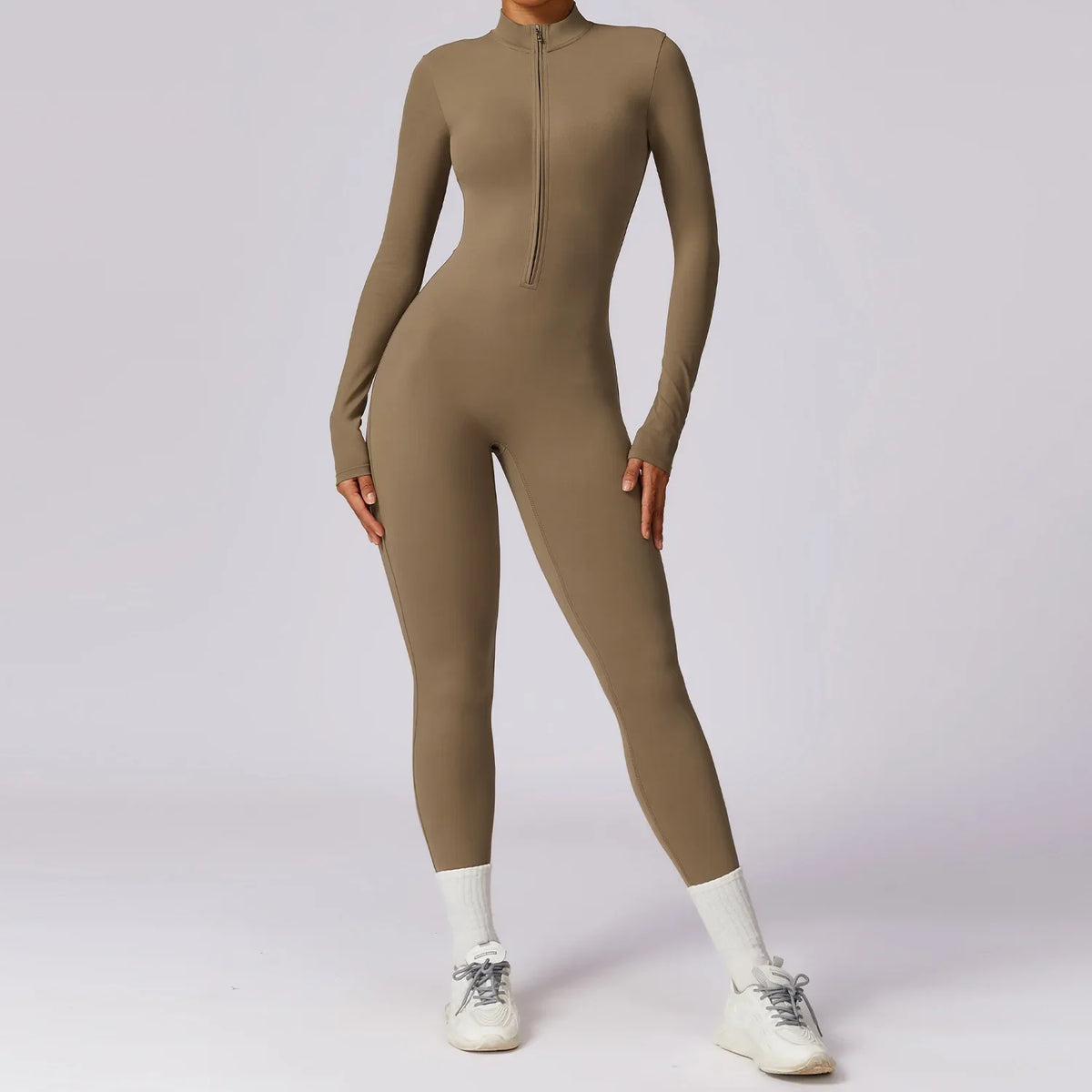 Yoga Jumpsuit – Seamless Zipper – Polyester Long Sleeve | KIMLUD