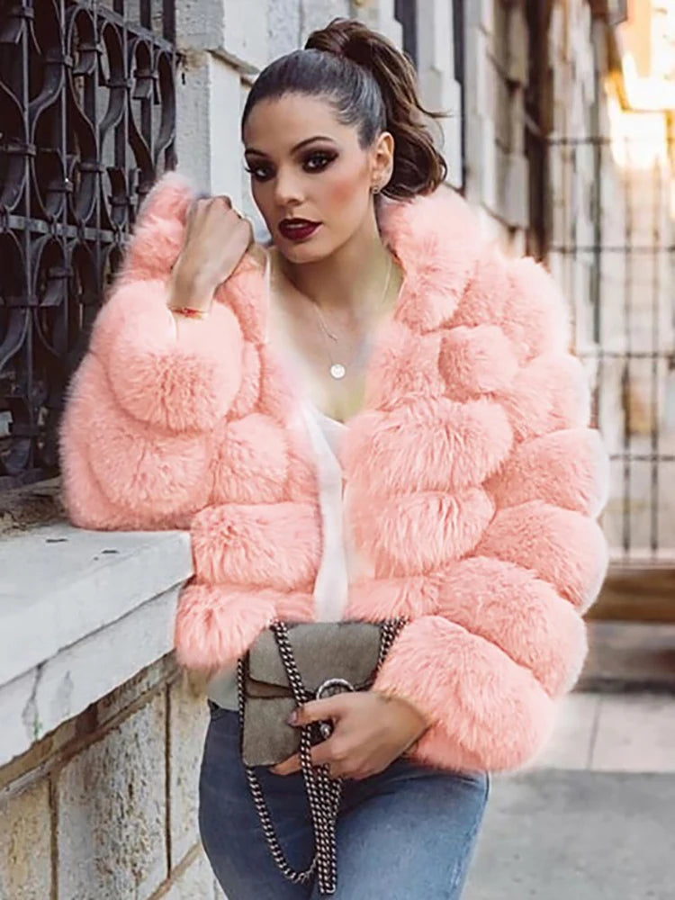 DEAT Fashion Imitation Fox Fur Grass Jacket Women's Hooded Loose Long Sleeves Patchwork Plush Thick Coat Winter New 7A975