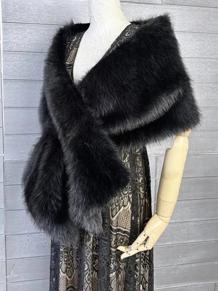 Faux Fur Scarf – Long Keep Warm – Black | KIMLUD