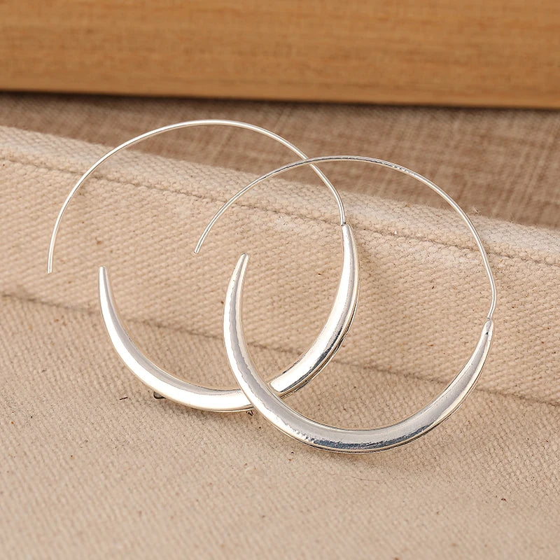 Fashion Concise Design Silvery Plated Hoop Earrings for Women's Vintage Party Vacation Jewelry Accessories Perfect Crafts Gifts