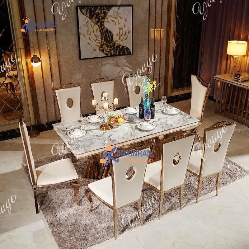 Stainless Steel Gold Frame Dining Table Set — Gold | KIMLUD