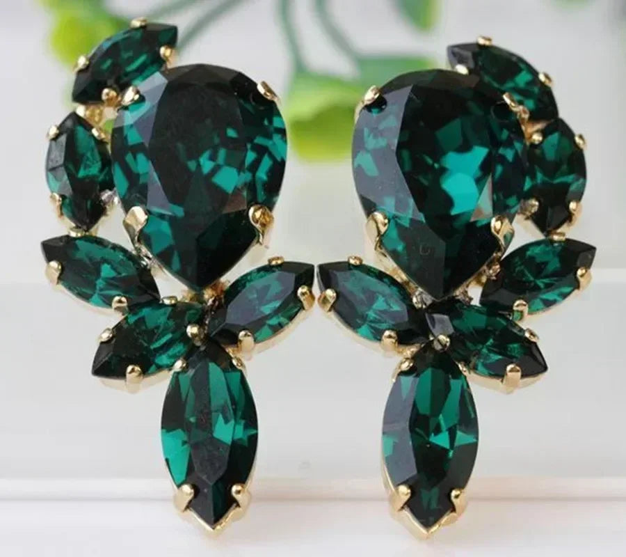 Cubic Zirconia Drop Earrings Water-Drop Inlaid — Emerald | KIMLUD