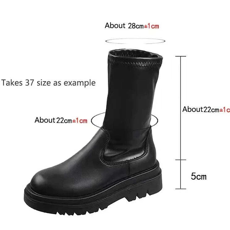 KIMLUD, Gladiator Motorcycles Over The Knee High Boots Women 2022 Winter New Platform Chelsea Female Shoes Designer Snow Stretch Botas, KIMLUD Womens Clothes