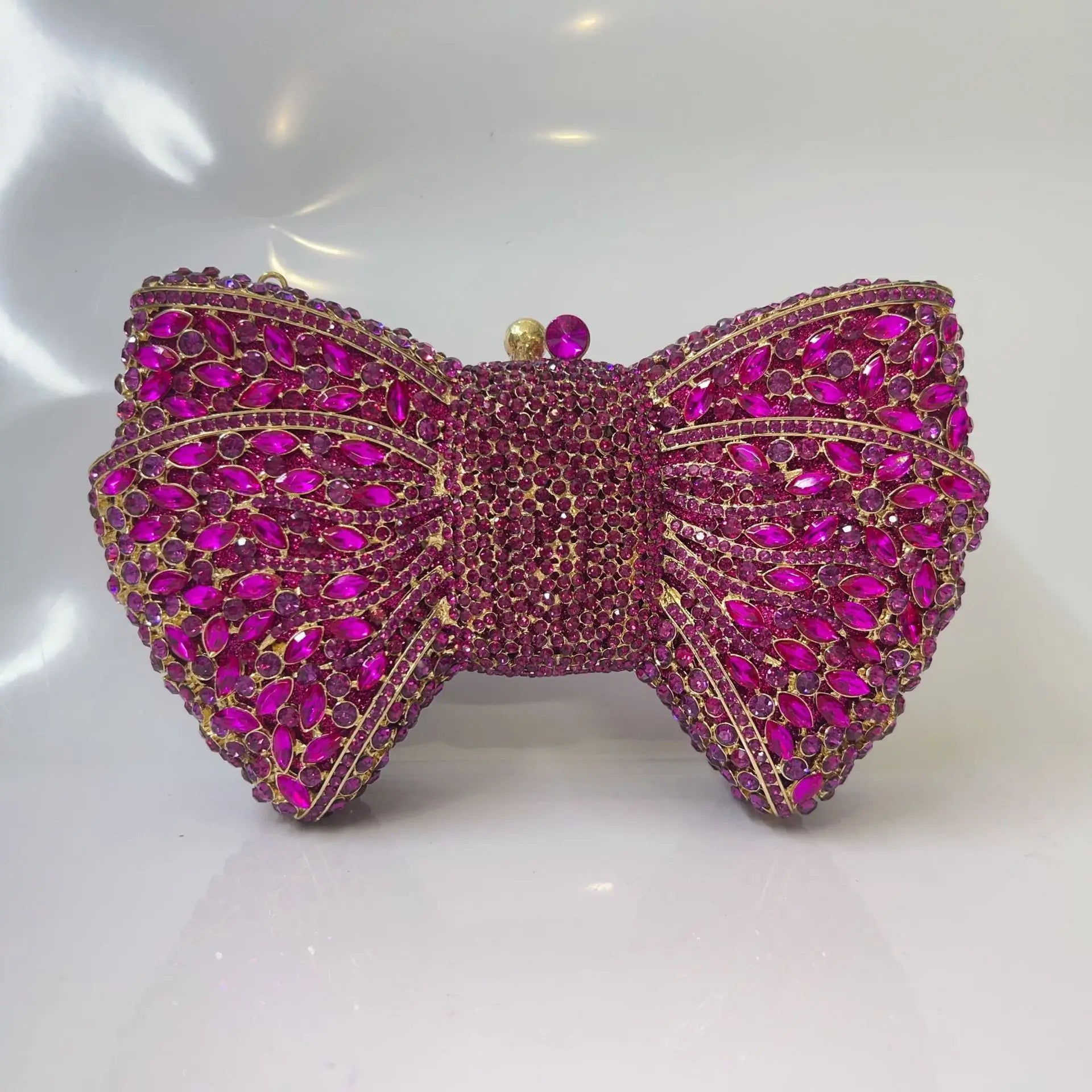 Crystal Rhinestone Bowtie Clutch Evening — Gold | KIMLUD