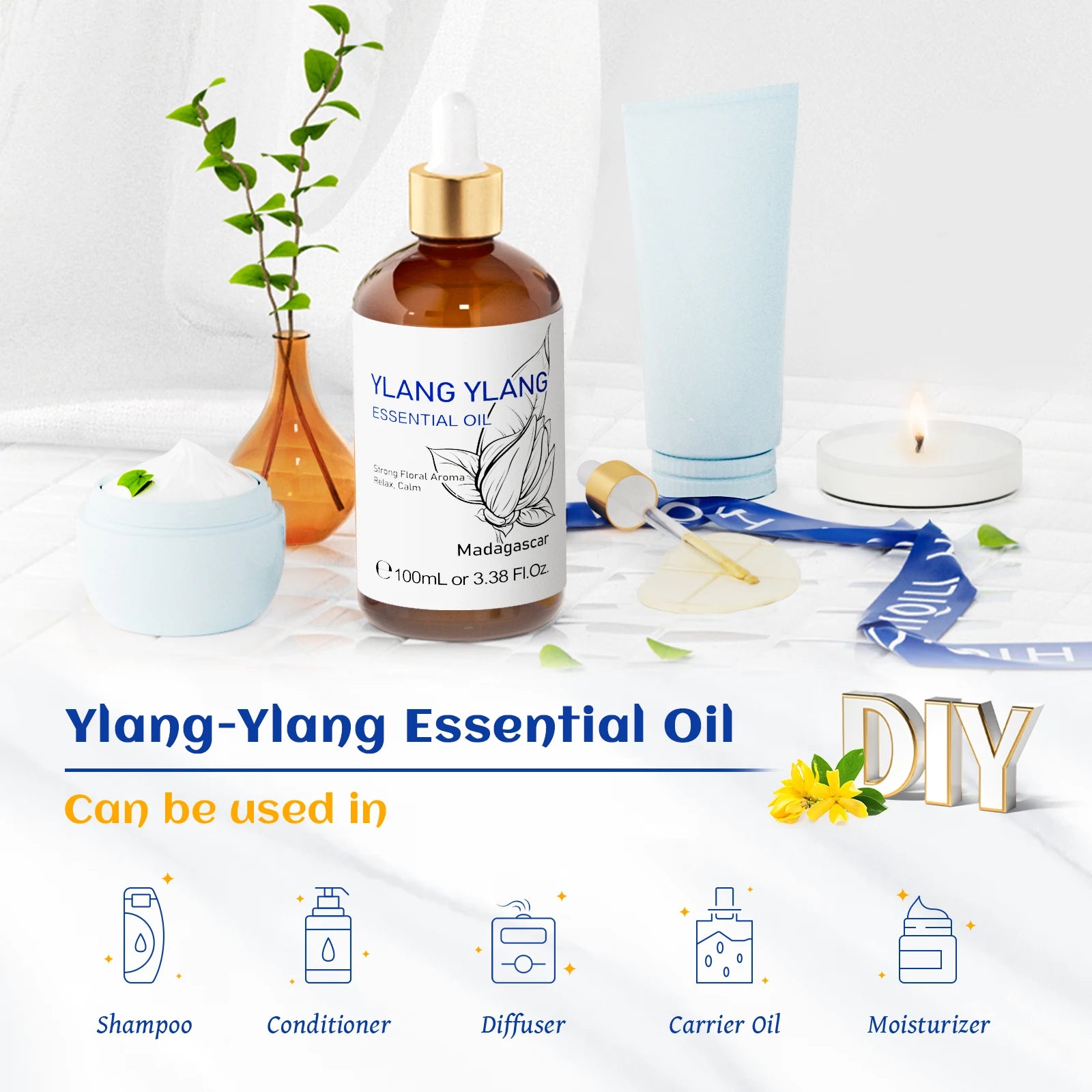 Pure Essential Oil Ylang-Ylang 100ml — Amber | KIMLUD