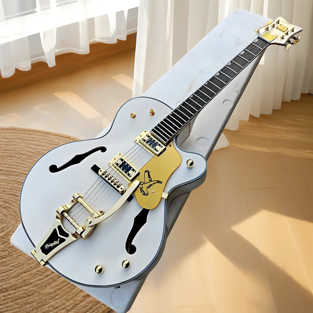 Semi-Hollow Jazz Electric Guitar Ebony Tremolo — Pale Ice Blue | KIMLUD