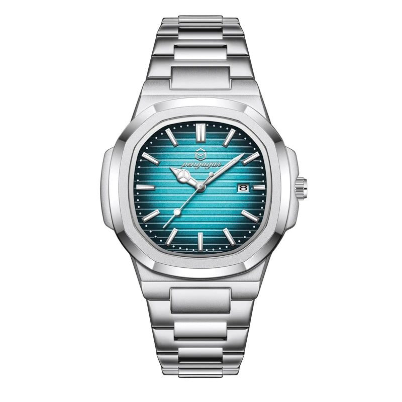 Stainless Steel Military Watch Luminous Week Display — Teal Blue | KIMLUD