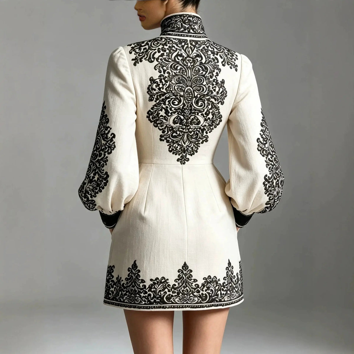 Mini Dress – High Neck – A-Line Silhouette – Polyester | KIMLUD
