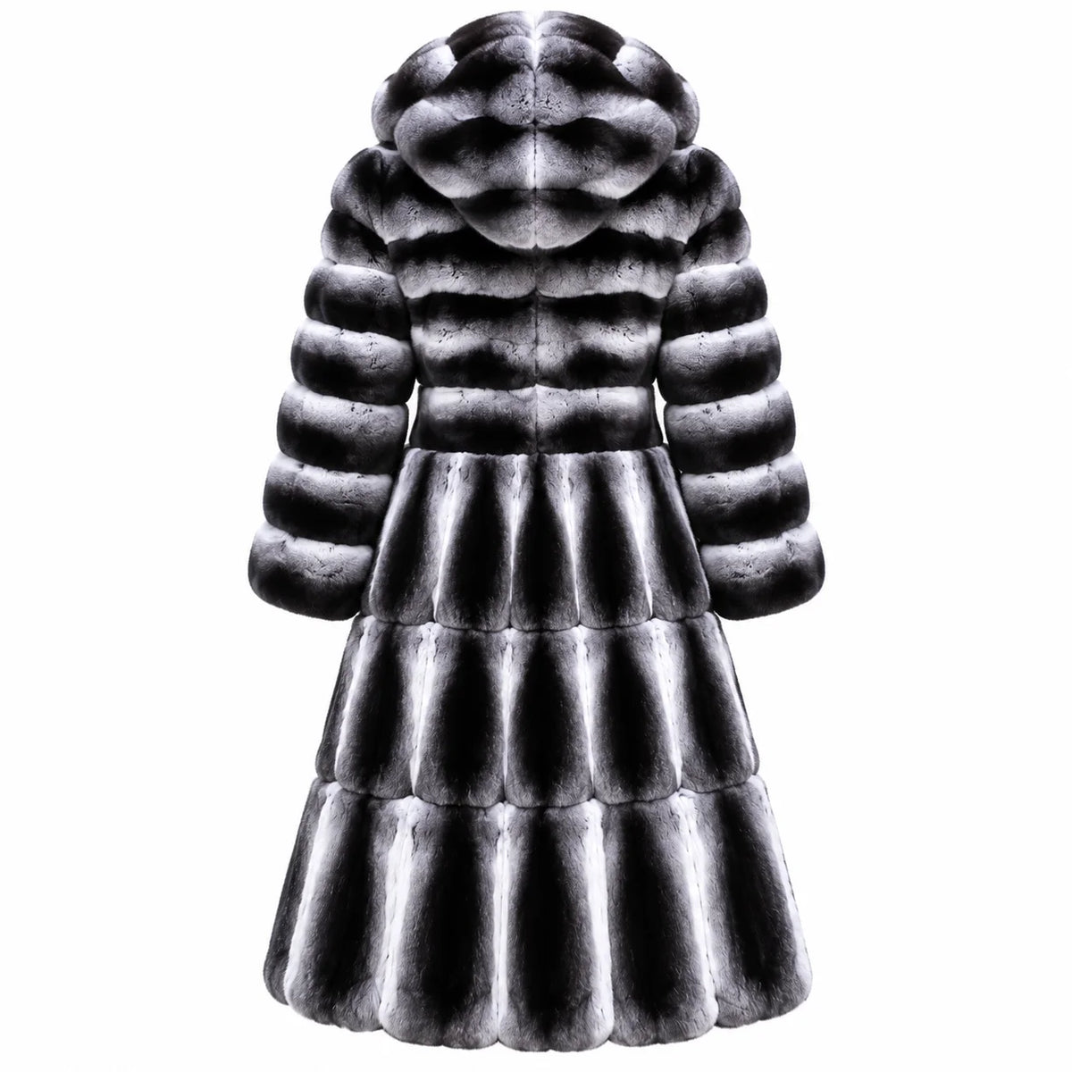 Long Fur Coat – Hooded – Fur – Black Grey Gradient | KIMLUD