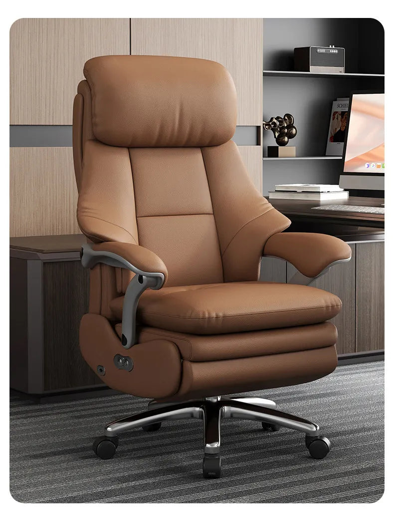 Genuine Leather Executive Office Chair Ergonomic Reclining Cushioned — Dove Gray | KIMLUD