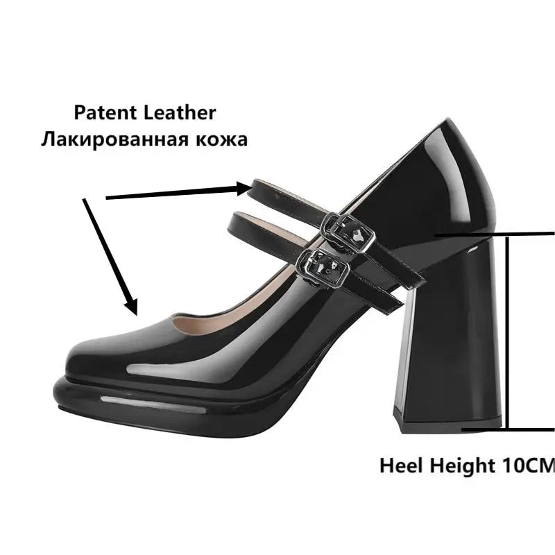 Pumps – Buckle Strap Mary Jane – Patent Leather – Black | KIMLUD