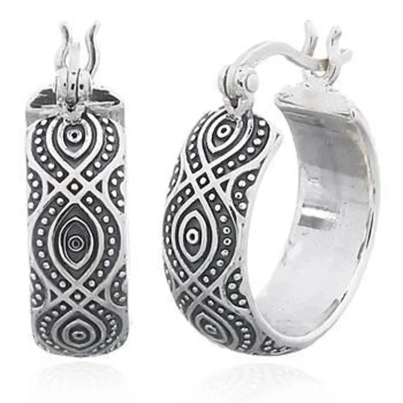 Hoop Earrings – Exotic Style Carving Pattern – Copper – White | KIMLUD