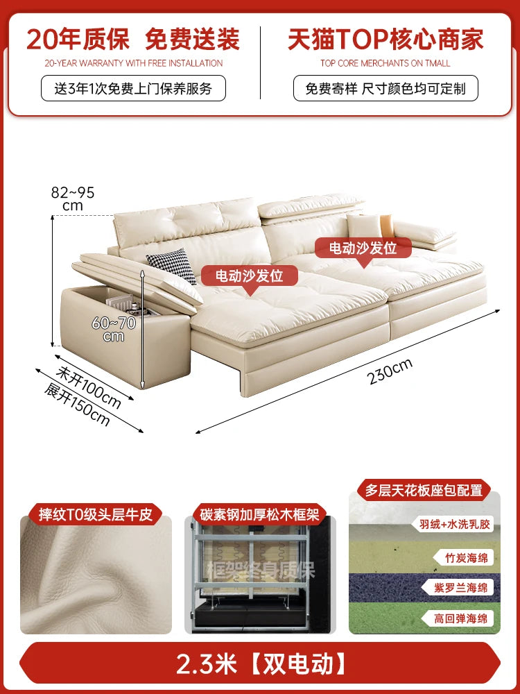 Genuine Leather Nordic Folding Recliner Sofa — White | KIMLUD