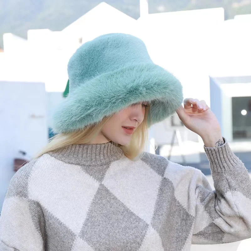 New Fur Hat Women Warm Snow Ski Cap Female Faux Fox Fur Bomber Hat Lady Windproof Winter Hats for Women Russian Warmer Hat - KIMLUD