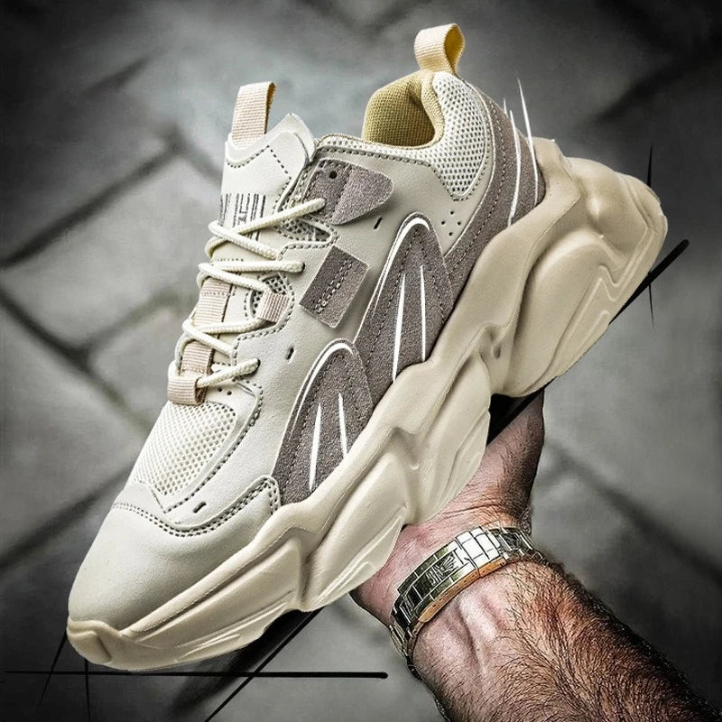 Leather Luxury Sneakers Premium Designer Style Breathable Casual Shoes — Beige | KIMLUD
