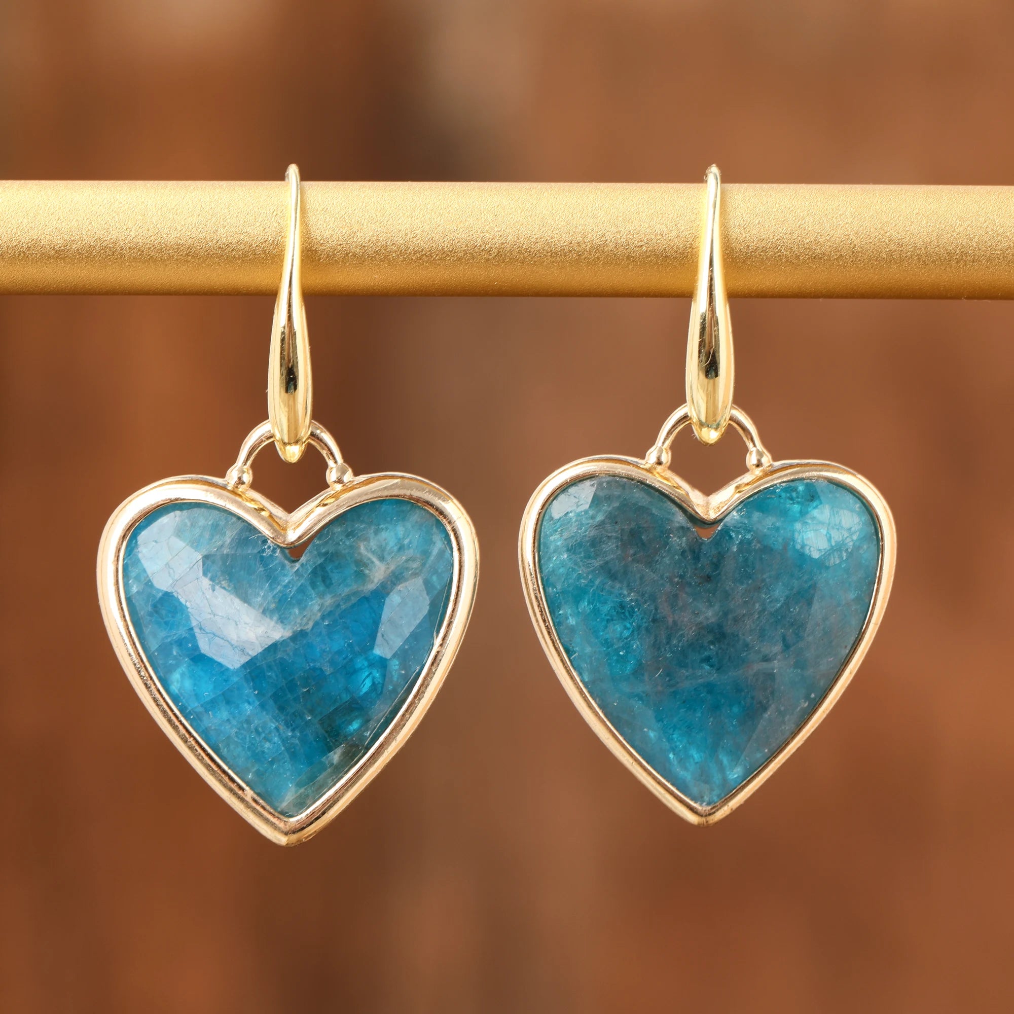 KIMLUD, Heart Amethsyts Labradorite Dangle Earrings For Women Boho Luxury Fashion Natural Stones Earring Designer Jewelery Bijoux, Blue Apatite, KIMLUD Women's Clothes
