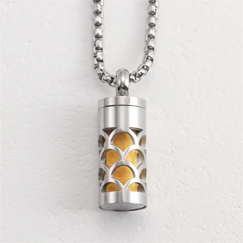 Polished Stainless Steel Necklace Lotus Aromatherapy Pendant — Blue | KIMLUD