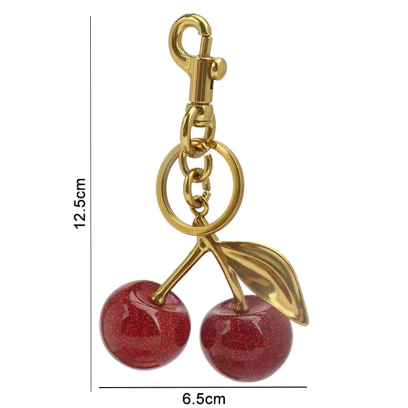 Crystal Cherry Bag Charm Keychain With Faceted Crystals And Platinum-Tone Metal — Cherry Red | KIMLUD