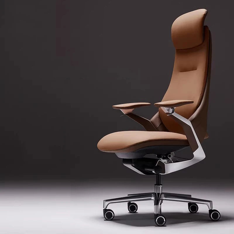 Leather Ergonomic Office Chair Solid — Ivory | KIMLUD