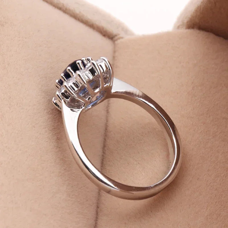 Bezel-Set Ring Oval Blue Zircon Center Stone — Blue | KIMLUD
