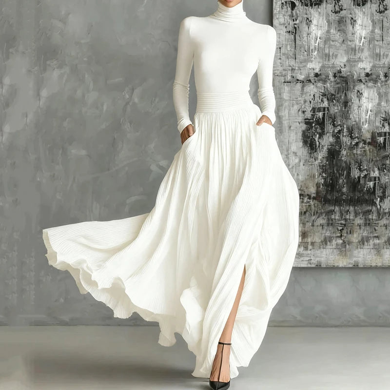Minimalist Two Piece Pleated A Line Skirt Set — White | KIMLUD