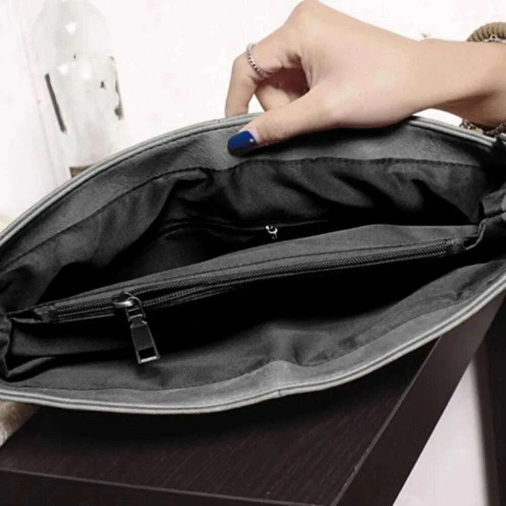 KIMLUD, New Zipper Handheld Evening Banquet Bag Simple PU Leather Shoulder Bag Large Capacity Message Bag Women, KIMLUD Womens Clothes