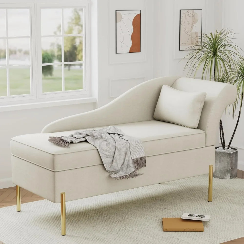 Velvet Chaise Lounge with Storage, Modern Upholstered Tufted Chaise Lounge Chair Indoor Sofa Recliner Couch for Bedroom Office