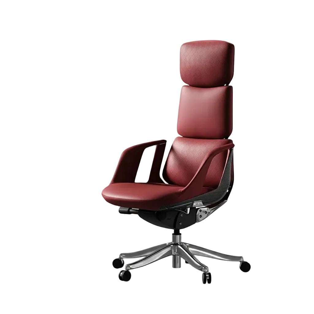 Genuine Leather Solid Office Chair — Burgundy | KIMLUD