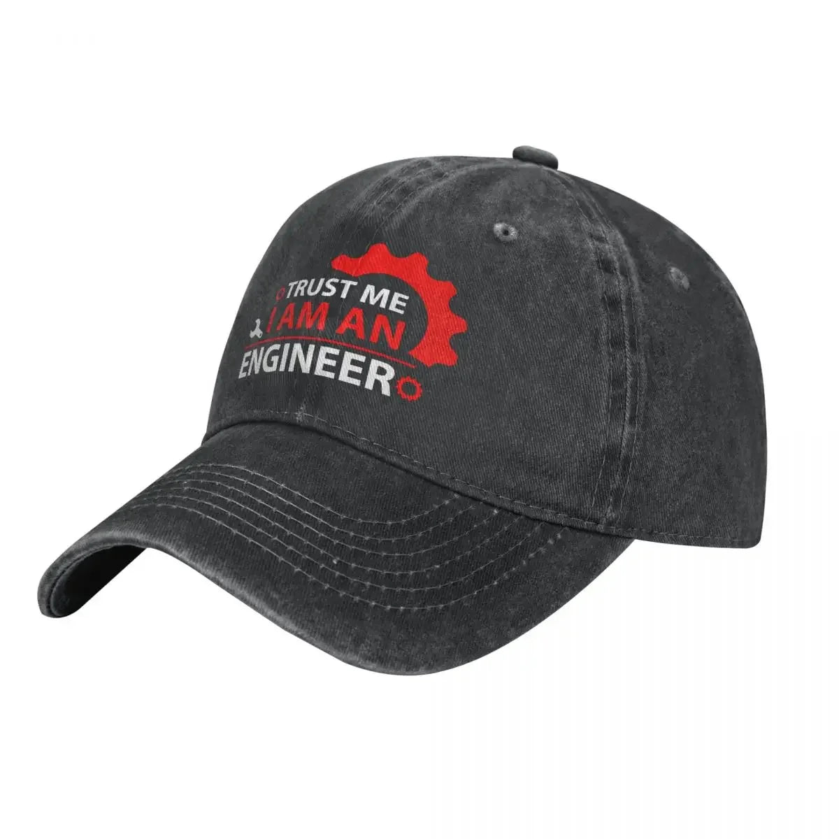 Washed Denim Trucker Cap With Bold Logo — Red | KIMLUD