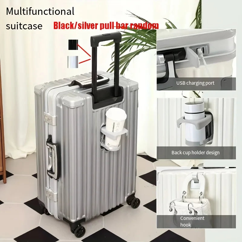 Aluminum Frame Carry-On Luggage 20in With USB Port — White | KIMLUD