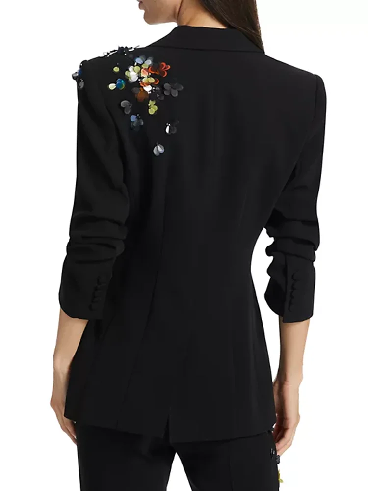 KIMLUD, VGH Solid Spliced Sequins Slimming Blazers For Women Notched Collar Long Sleeve Tunic Casual Chic Blazer Female New Autumn 2024, KIMLUD Womens Clothes