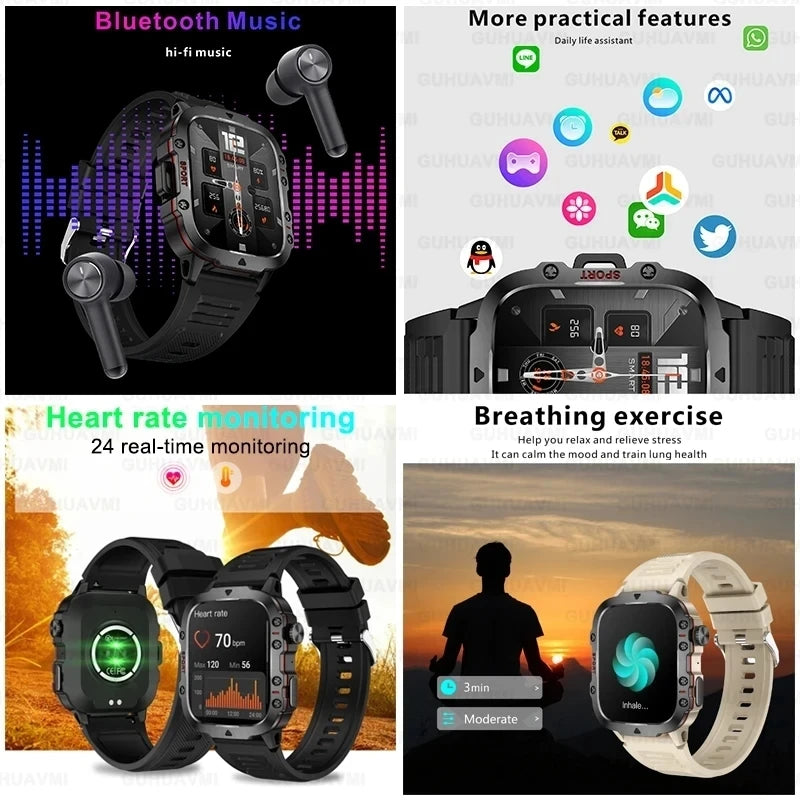 2024New Rugged Military Fitness Smart Watch Men For Android Xiaomi IOS 3ATM Waterproof Sport Ai Voice Calling Smartwatch Outdoor