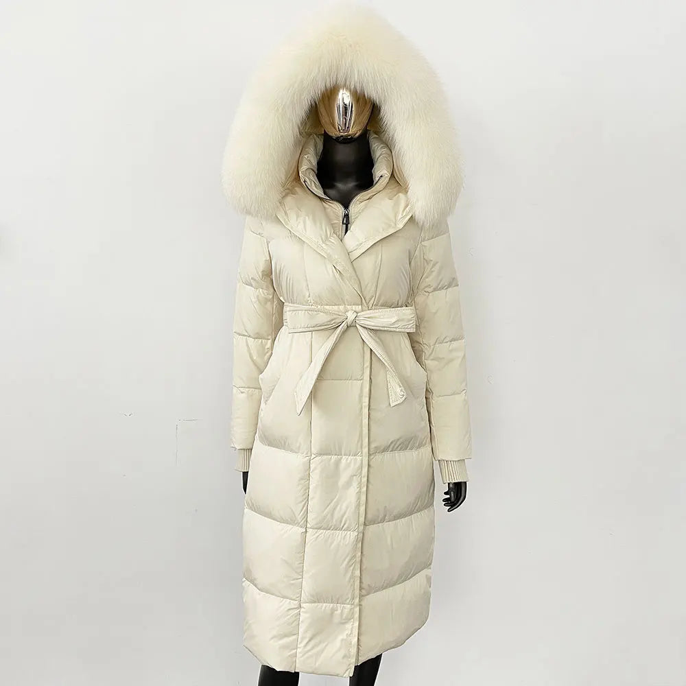 Down Coat – Fur Collar Hooded – Duck Down – White | KIMLUD