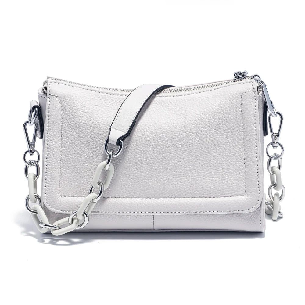 Zency Acrylic Chain Handbag Soft Leather Top-Handle Women's Luxury Small Underarm Crossbody Bag White Fashion Shoulder