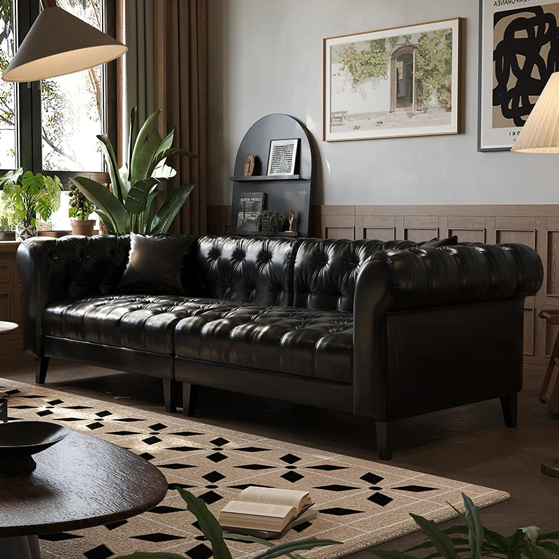 Leather Modern Living Room Sofa Sculptural Comfort — Deep Cognac Brown | KIMLUD