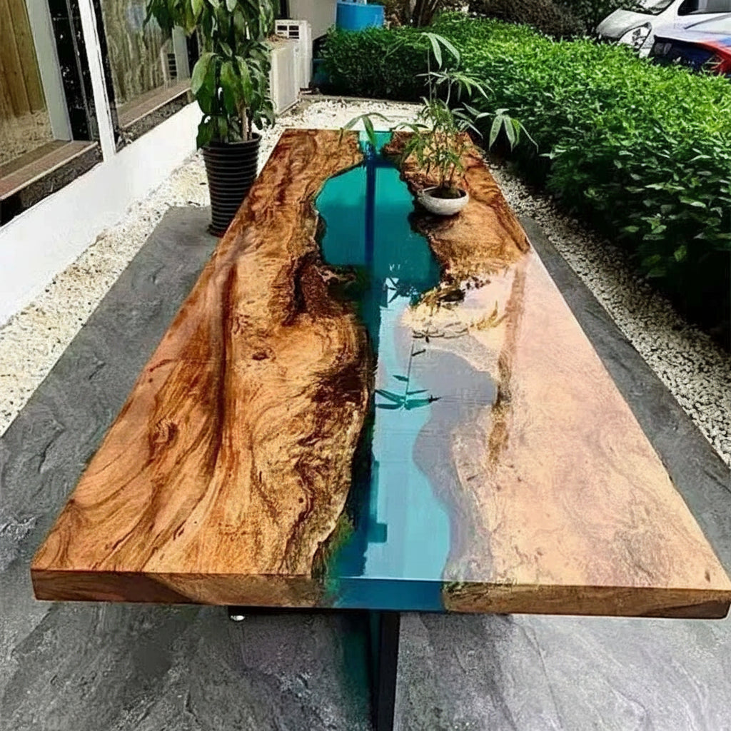 KIMLUD, JC Resin Table Spot River Table Walnut Solid Wood Large Board Tea Table Resin Large Board Tea  Gold Camphor Desk, KIMLUD Womens Clothes