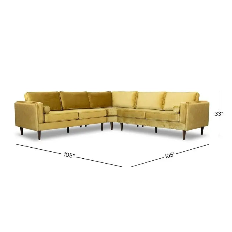 Velvet Corner Sectional Sofa S-Shaped Layout — Amber Yellow | KIMLUD