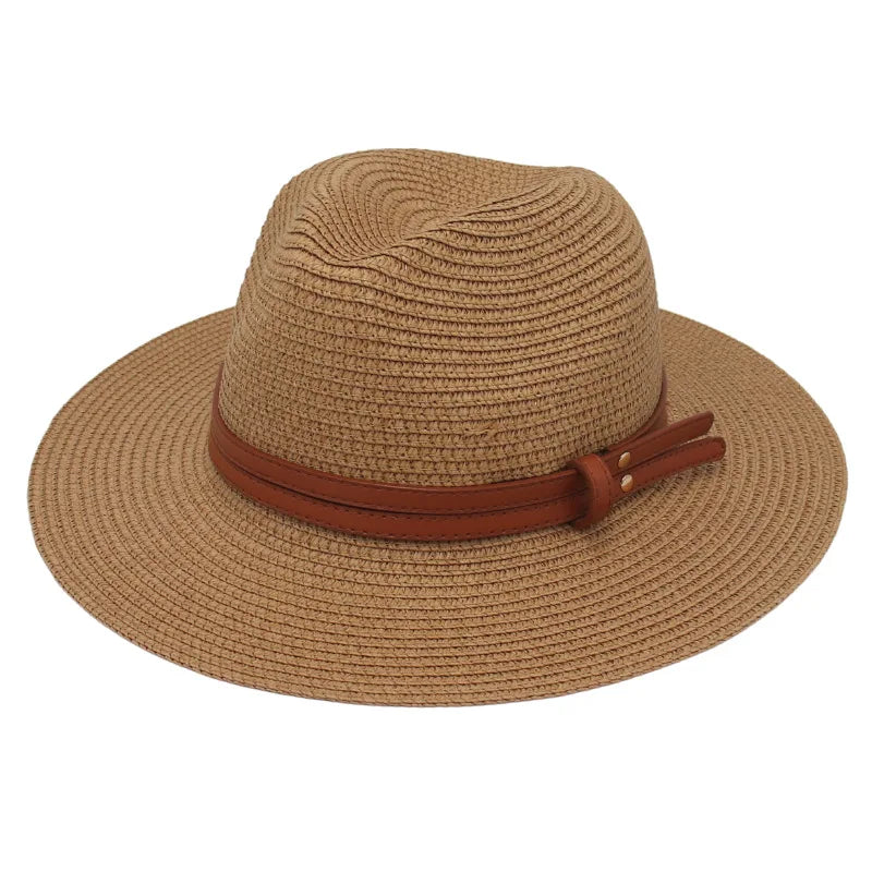 Straw Panama Sun Hat Grass-Knitted Breathable — Natural | KIMLUD