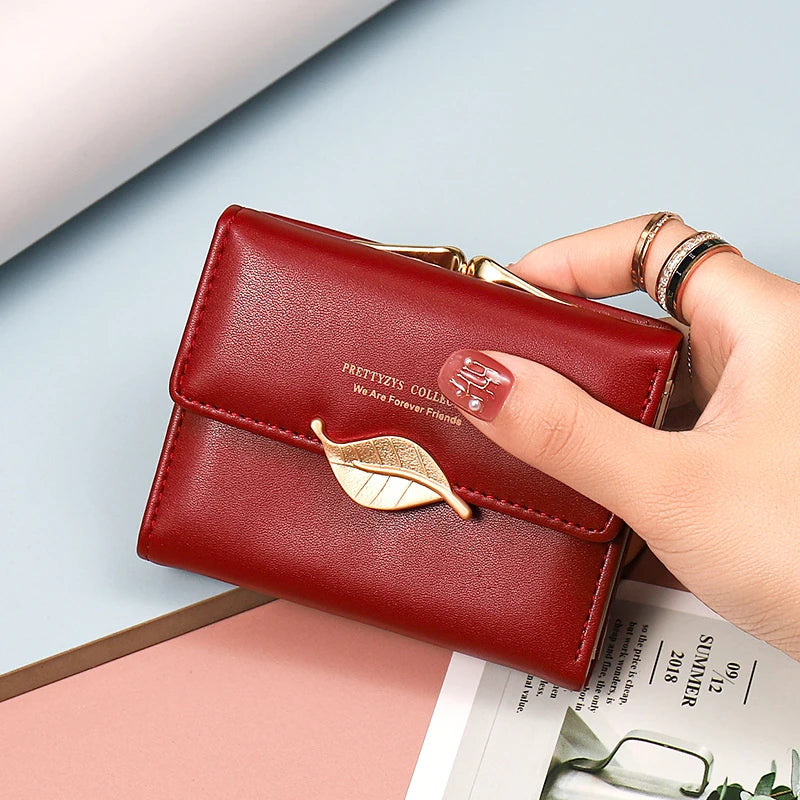 New purse Female Japan and South Korea small fresh PU solid color three fold bag multi-card folding large capacity coin student