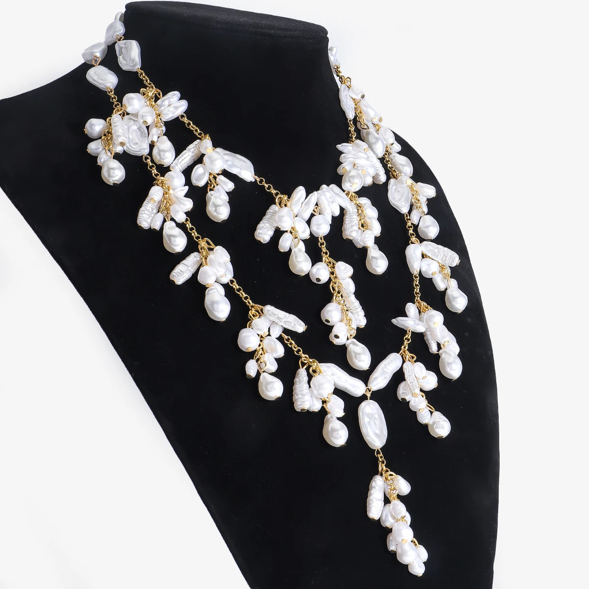 Elegant Baroque Pearl Tassel Necklace — White | KIMLUD