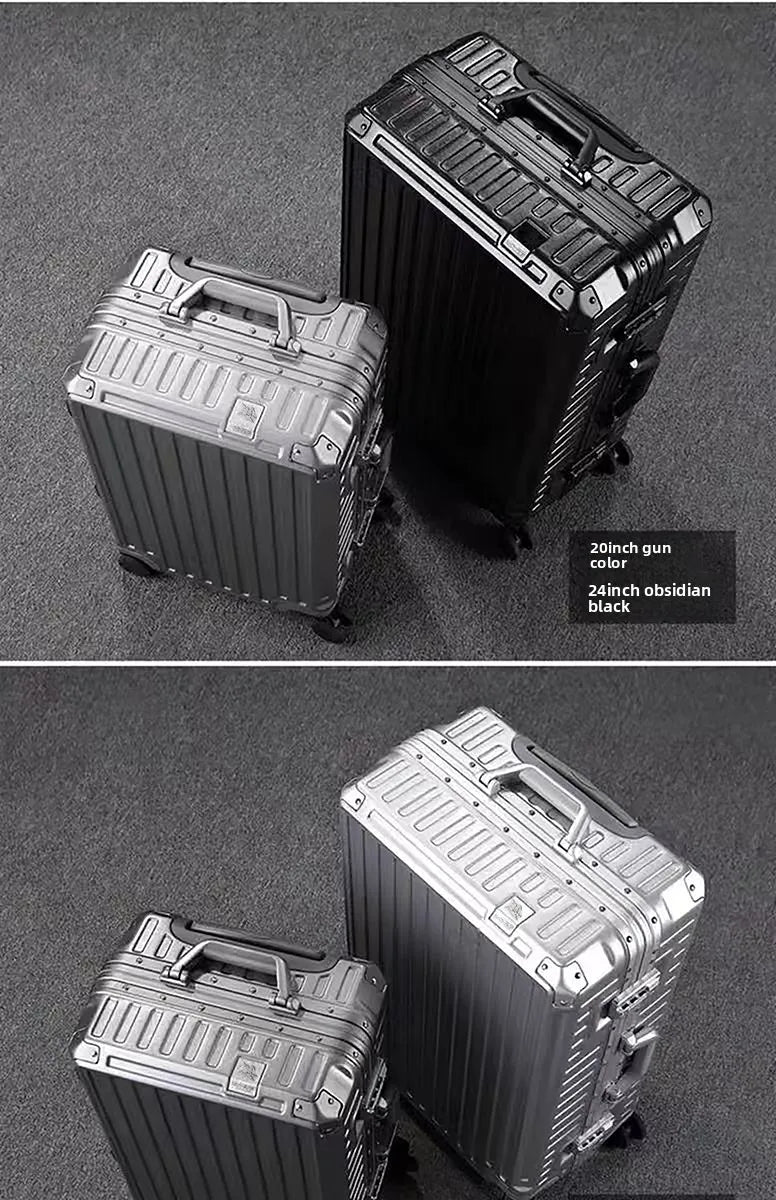 Aluminum-Frame Luggage Case With Universal Wheels Set — Black | KIMLUD
