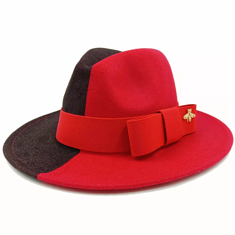 KIMLUD, Wholesale Fedora hats Winter round concave convex surface flat top bow elastic ribbon men&#39;s and women&#39;s felt jazz hats Fedora, 49 / China / 56-58cm, KIMLUD Womens Clothes