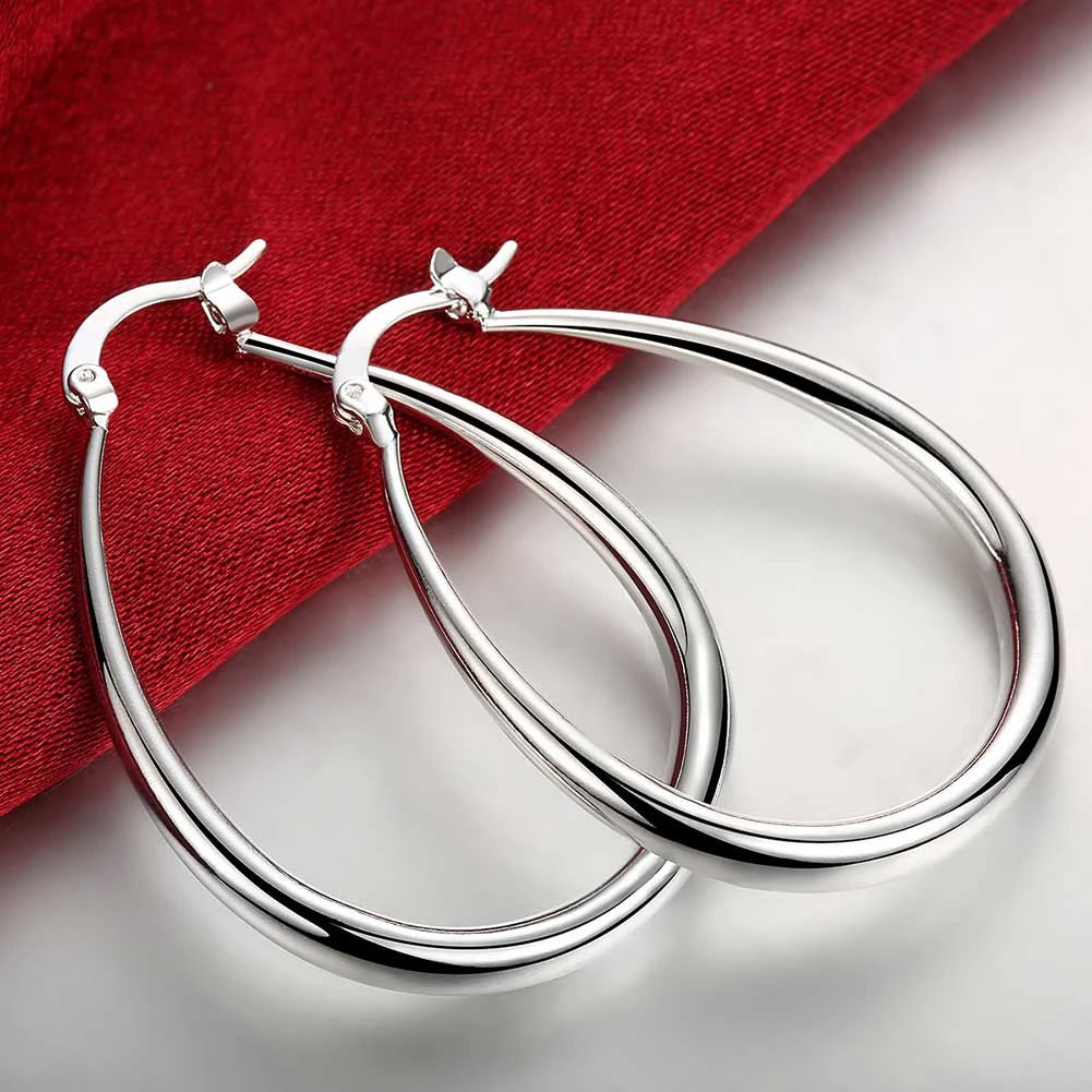 Sterling Silver Hoop Earrings 41mm Smooth Circle — Silver | KIMLUD