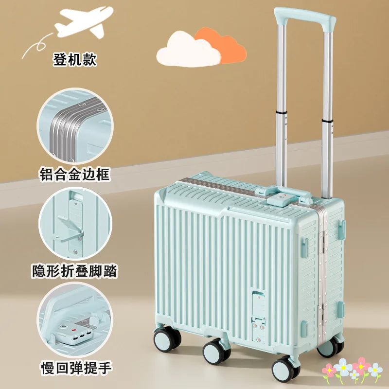 20 inch Mini Travel Suitcase Aluminum Frame Box Luggage Organizer Chirldren Ride Case Small Password Box Boarding Case