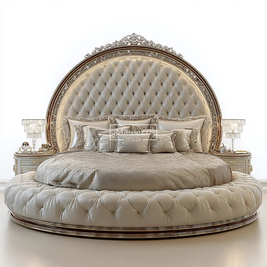 Crystal Tufted Velvet Headboard Oversized Mirror Baroque Royal Gilded — Ivory | KIMLUD