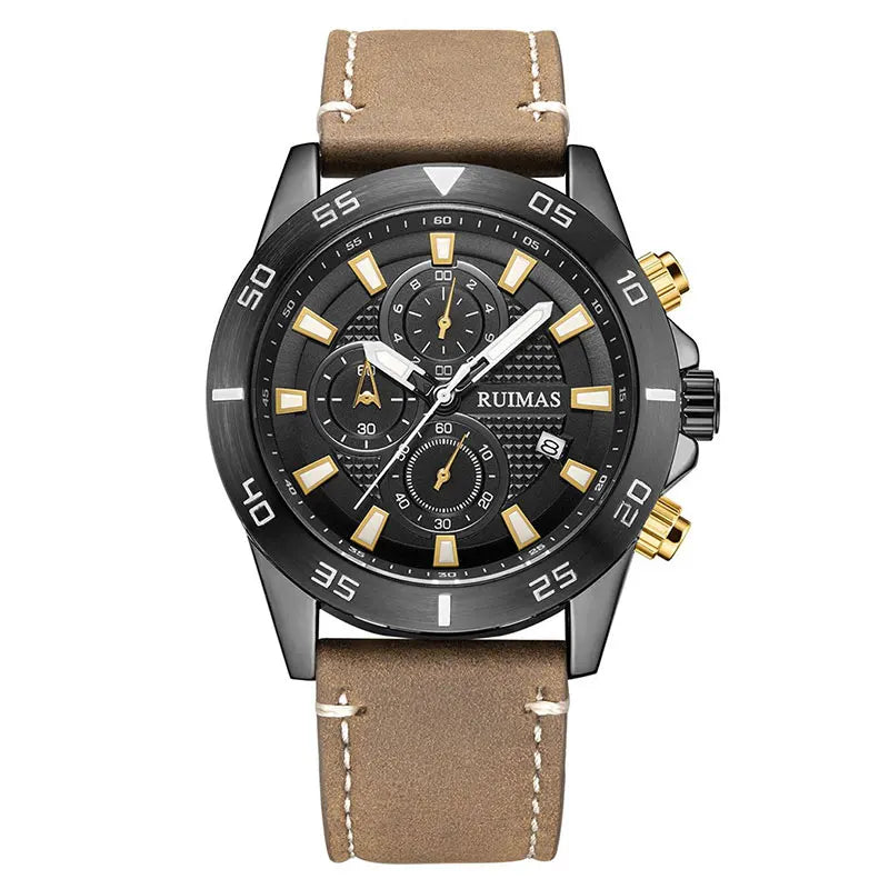 Premium Leather Strap Chronograph Watch — Black | KIMLUD