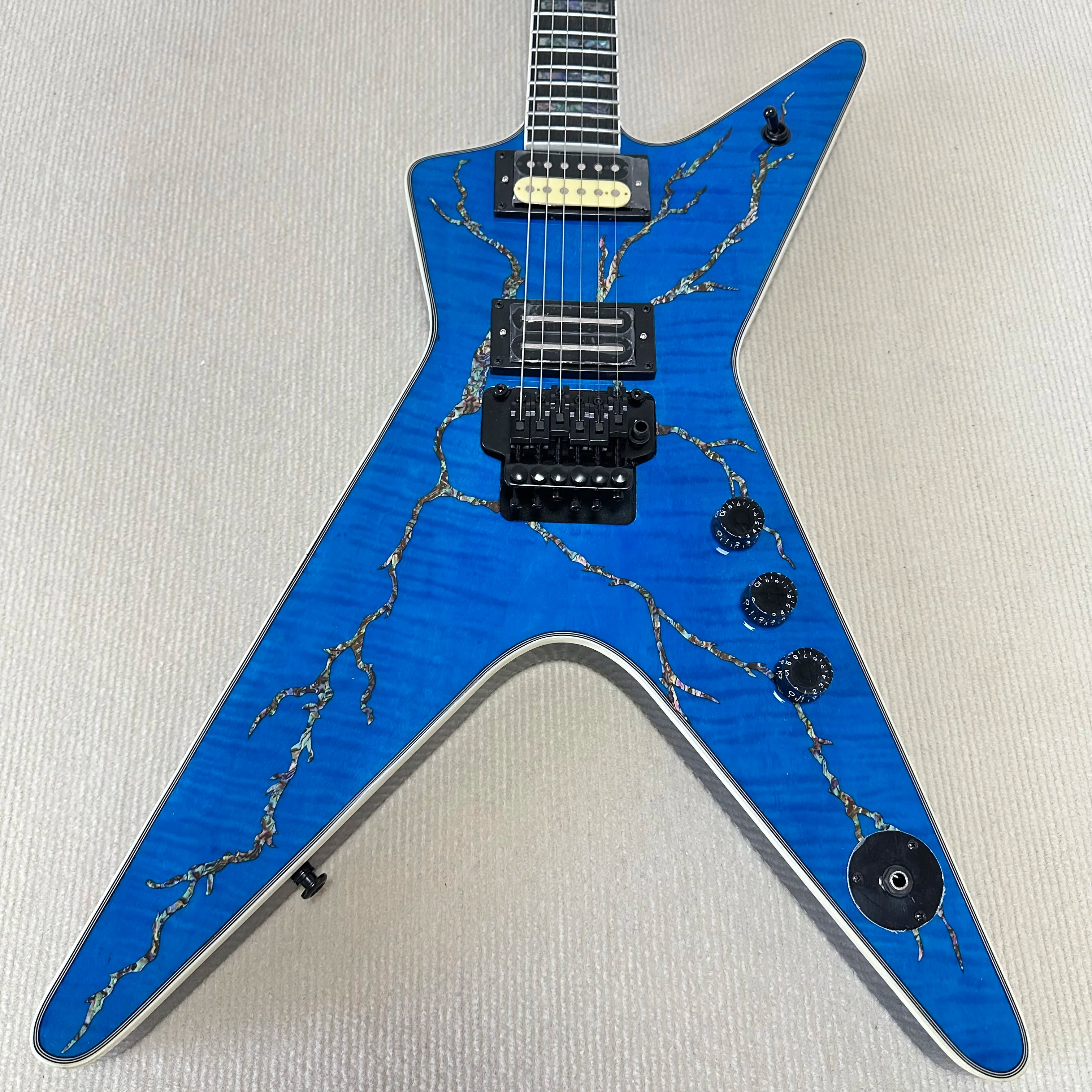 Solid Mahogany Electric Guitar With Hand-Painted Tree Motif Finish And Dual Humbuckers — Cobalt Blue | KIMLUD
